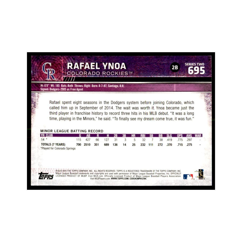 Rafael Ynoa Rookie 2015 Topps #695 Baseball Cards Baseball Card NM