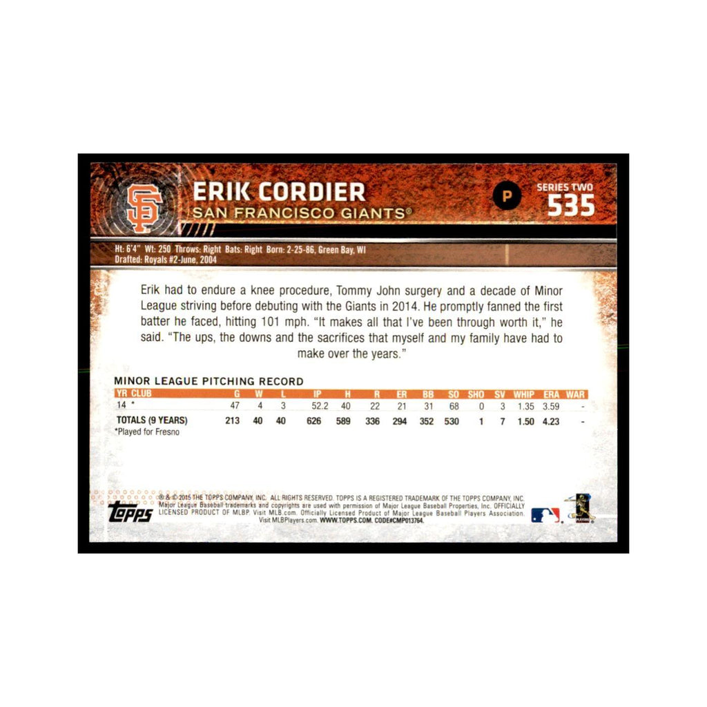 Erik Cordier Rookie 2015 Topps #535 Baseball Cards Baseball Card NM