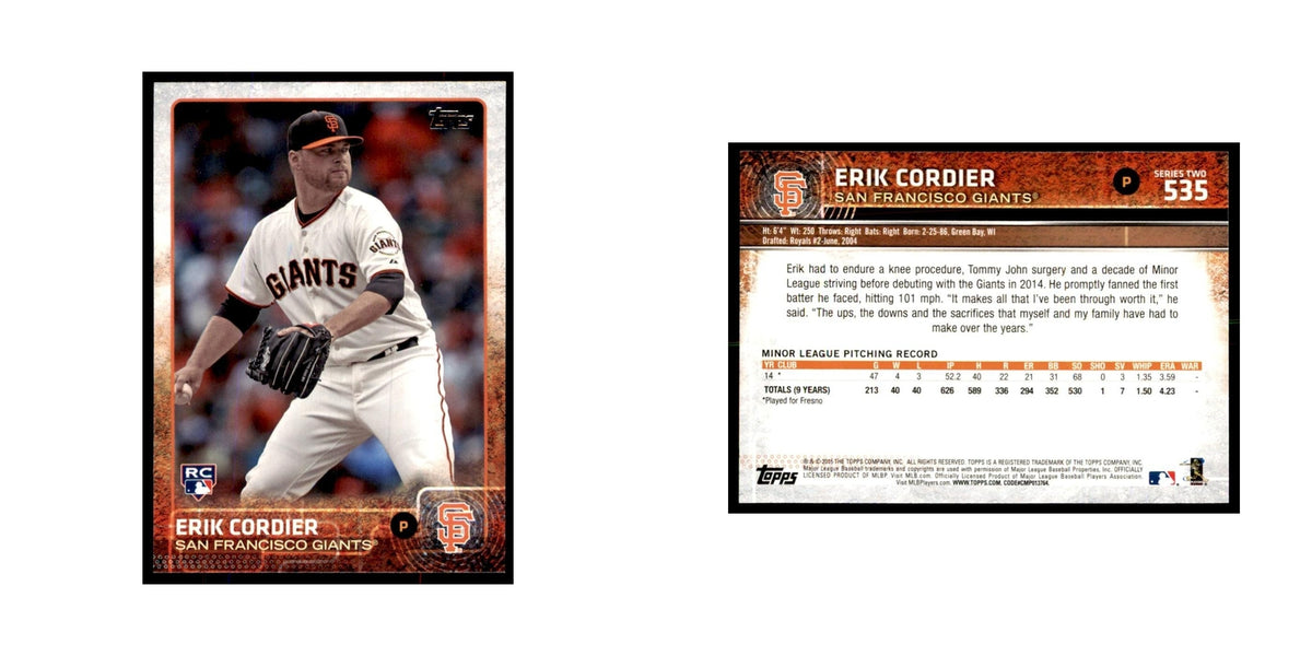 Erik Cordier Rookie 2015 Topps #535 Baseball Cards Baseball Card NM
