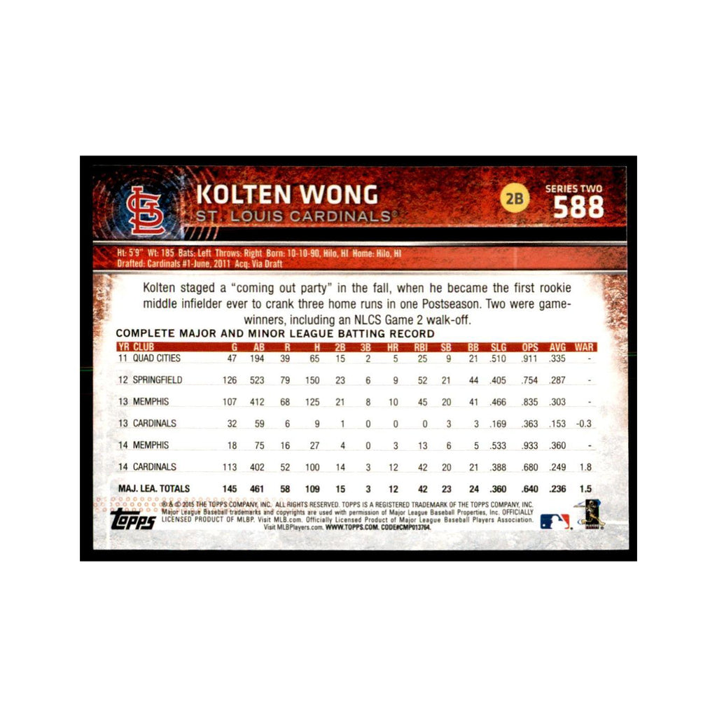 Kolten Wong 2015 Topps #588 Baseball Cards Baseball Card NM