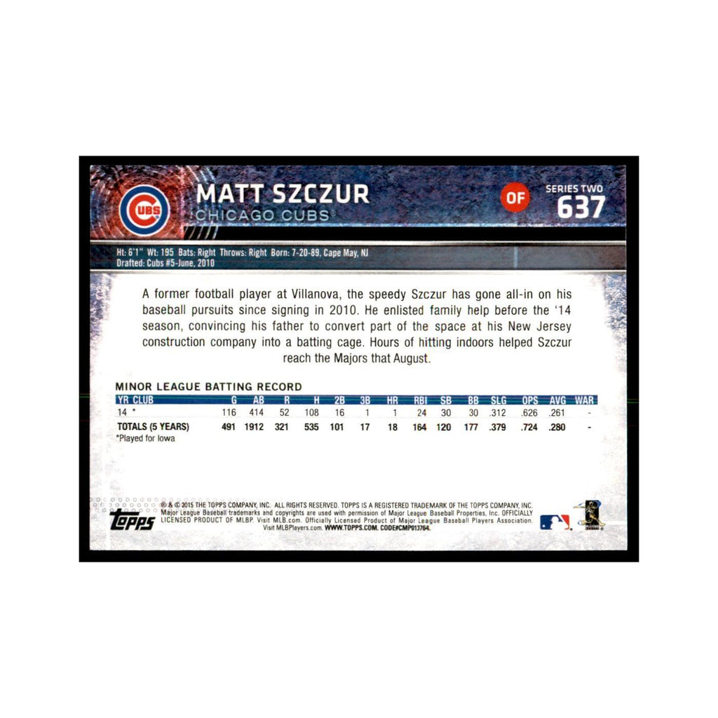 Matt Szczur Rookie 2015 Topps #637 Baseball Cards Baseball Card NM