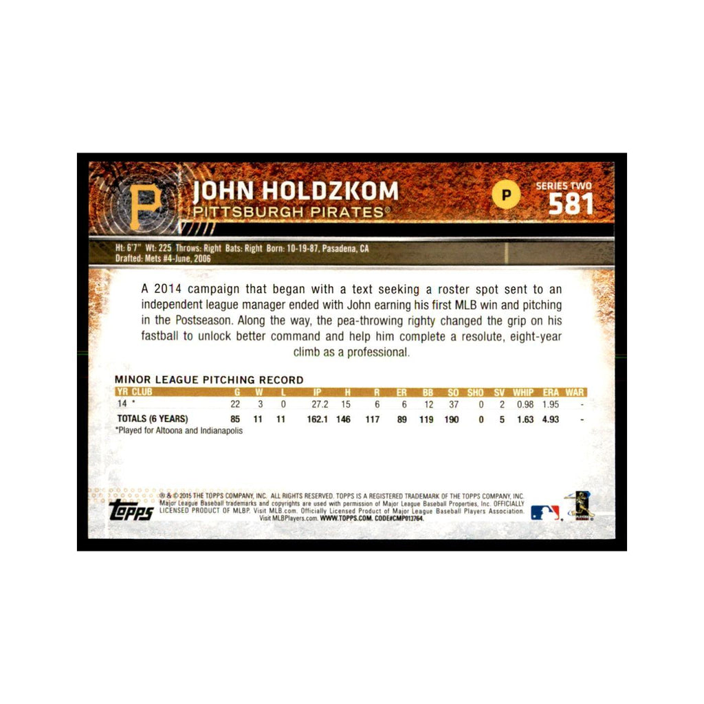 John Holdzkom Rookie 2015 Topps #581 Baseball Cards Baseball Card NM
