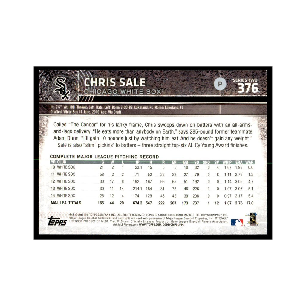 Chris Sale 2015 Topps #376 Baseball Cards Baseball Card NM