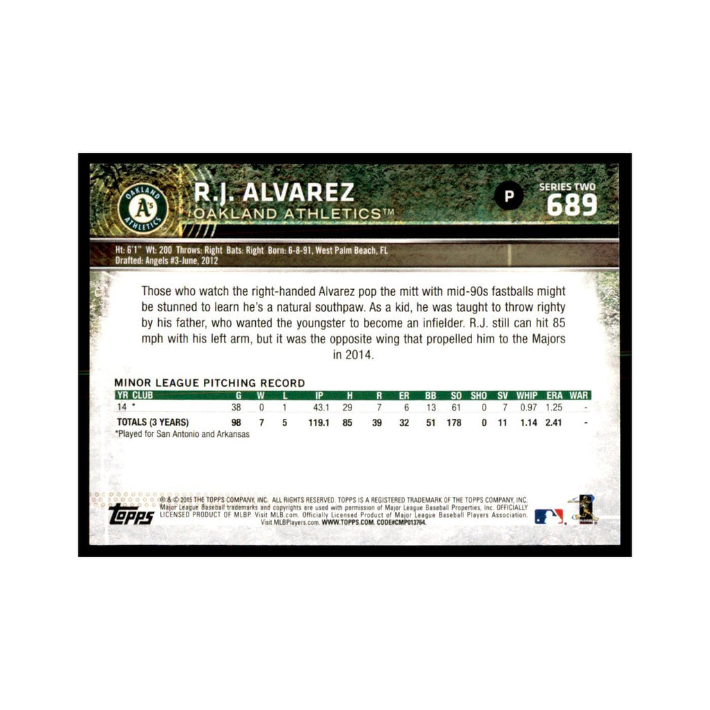 R.J. Alvarez Rookie 2015 Topps #689 Baseball Cards Baseball Card NM