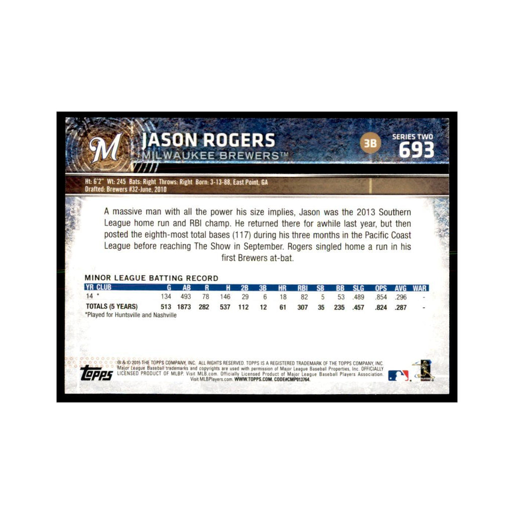 Jason Rogers Rookie 2015 Topps #693 Baseball Cards Baseball Card NM