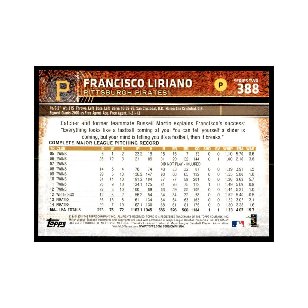 Francisco Liriano 2015 Topps #388 Baseball Cards Baseball Card NM