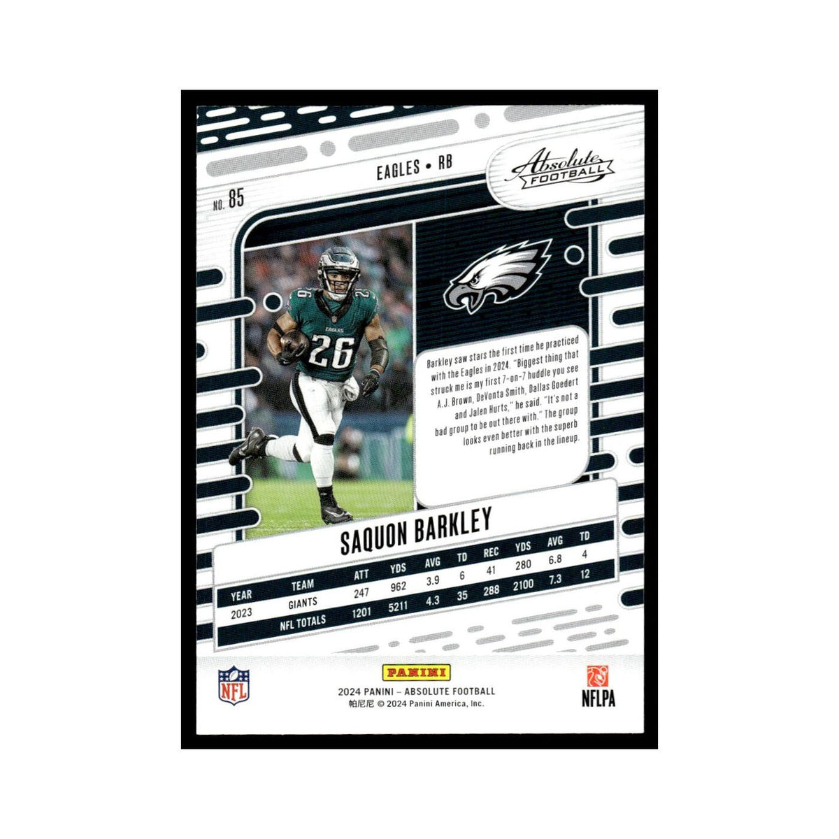 Saquon Barkley 2024 Panini Absolute #85 New York Giants Football Card NM
