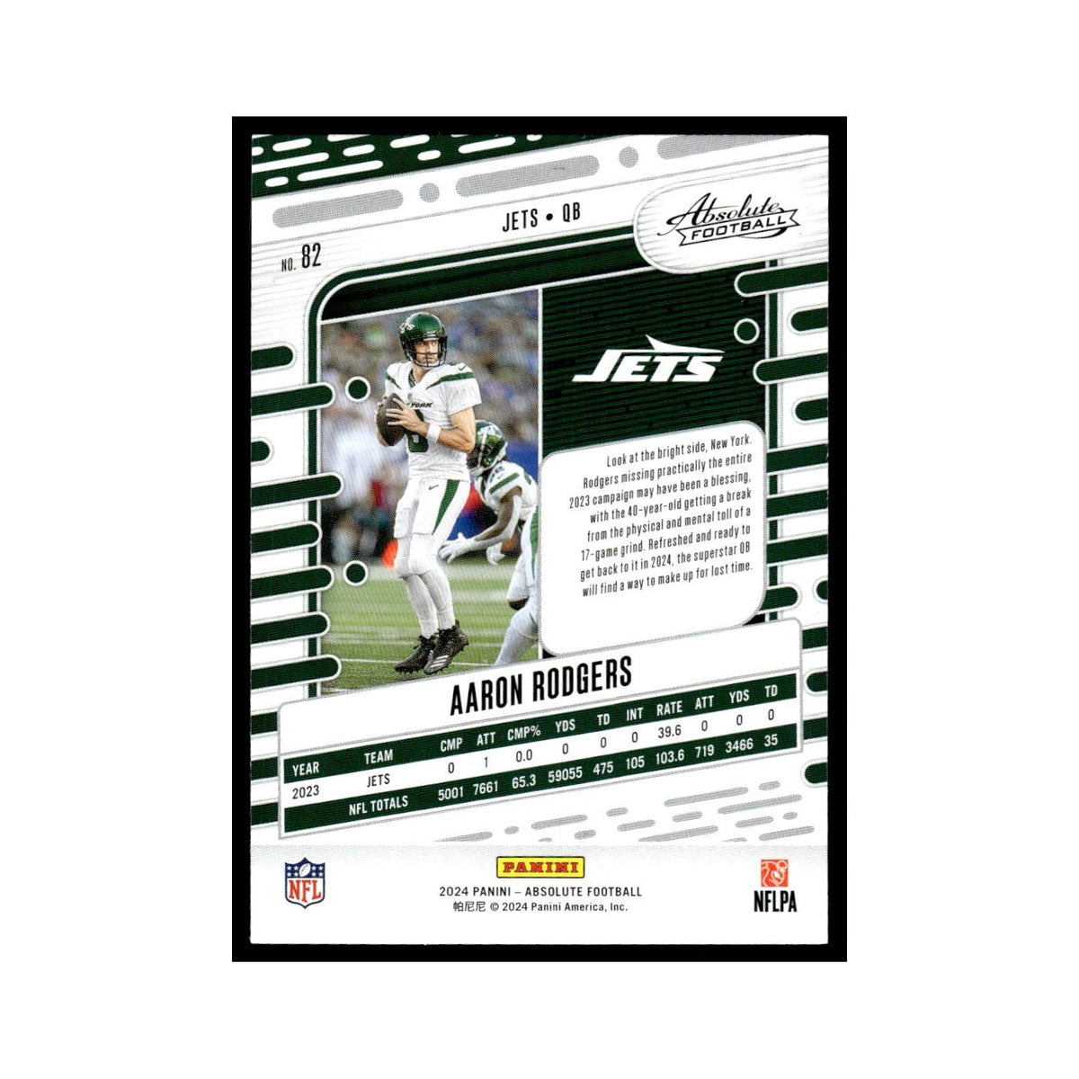 Aaron Rodgers 2024 Panini Absolute #82 New York Jets Football Card NM