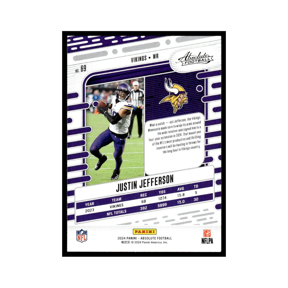 Justin Jefferson 2024 Panini Absolute #69 Minnesota Vikings Football Card NM