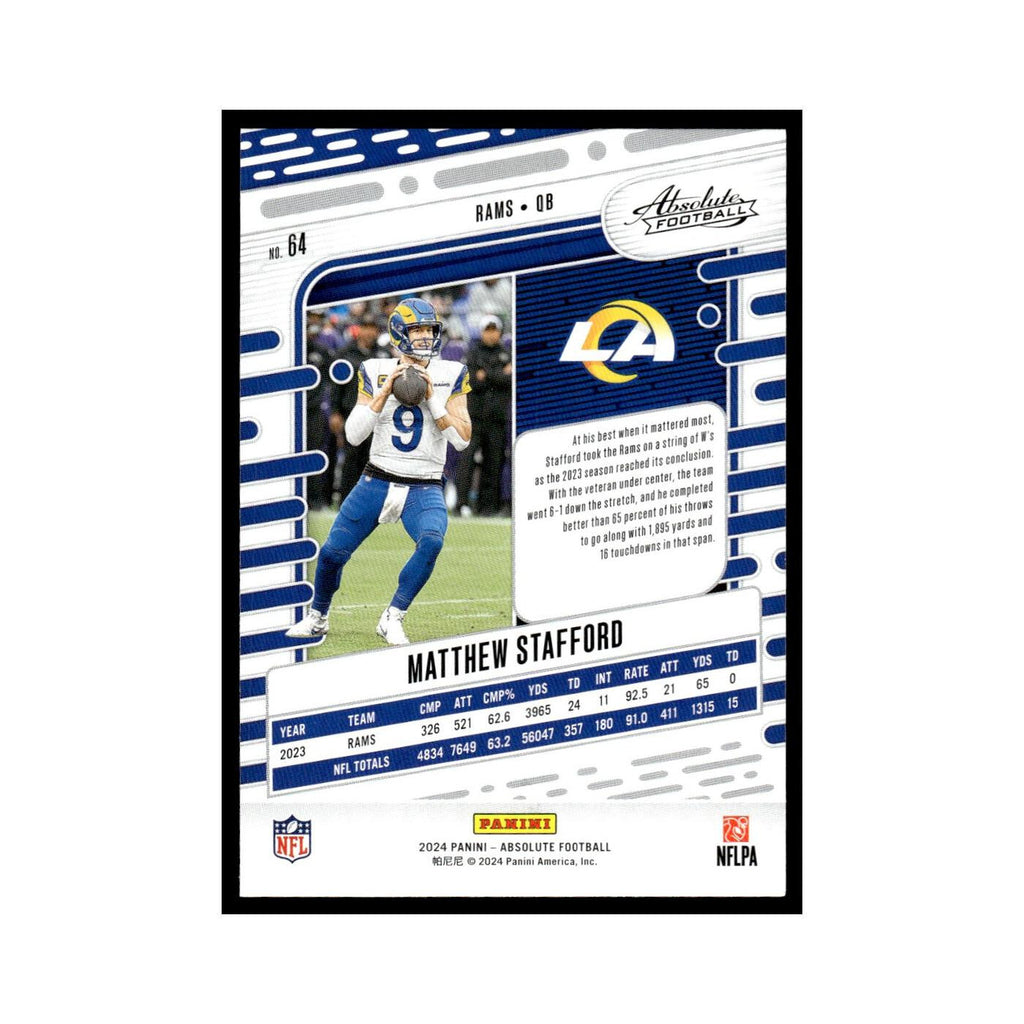 Matthew Stafford 2024 Panini Absolute #64 Los Angeles Rams Football Card NM