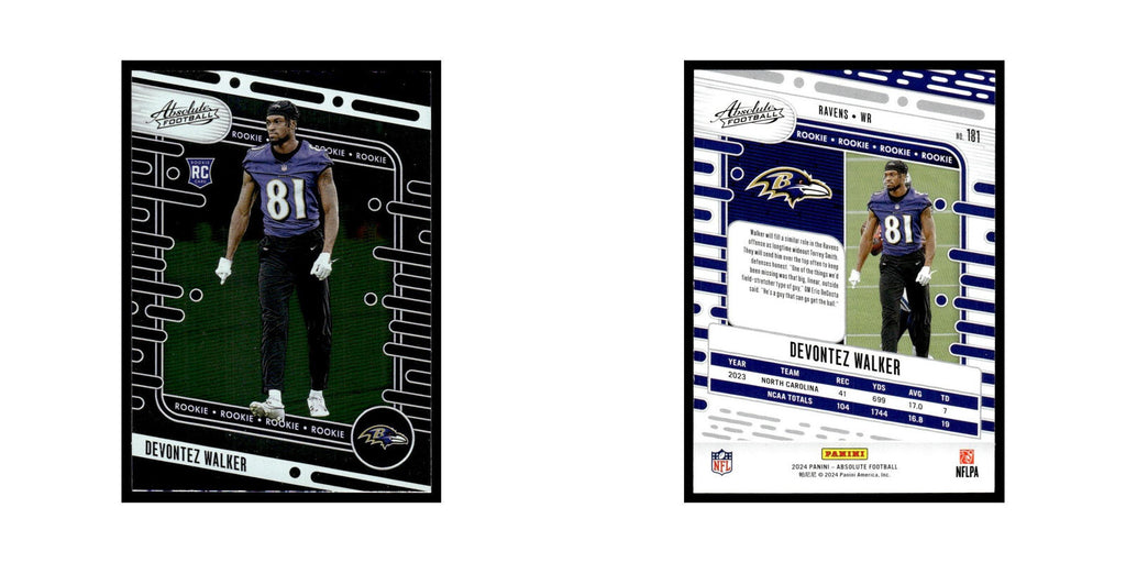Devontez Walker Rookie 2024 Panini Absolute #181 Baltimore Ravens NM