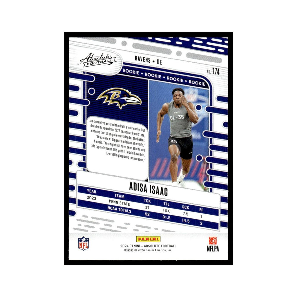 Adisa Isaac Rookie 2024 Panini Absolute #174 Baltimore Ravens Football Card NM