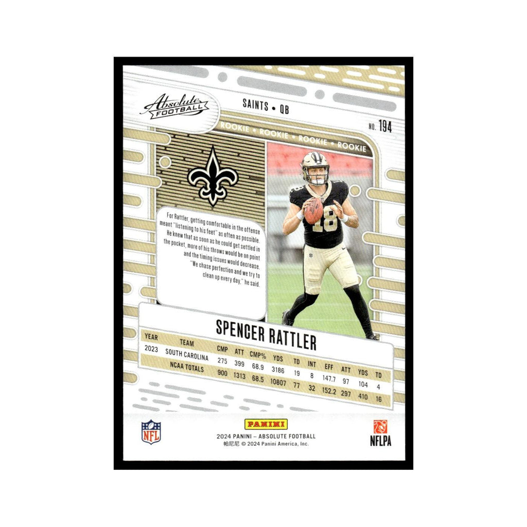 Spencer Rattler Rookie 2024 Panini Absolute #194 New Orleans Saints NM