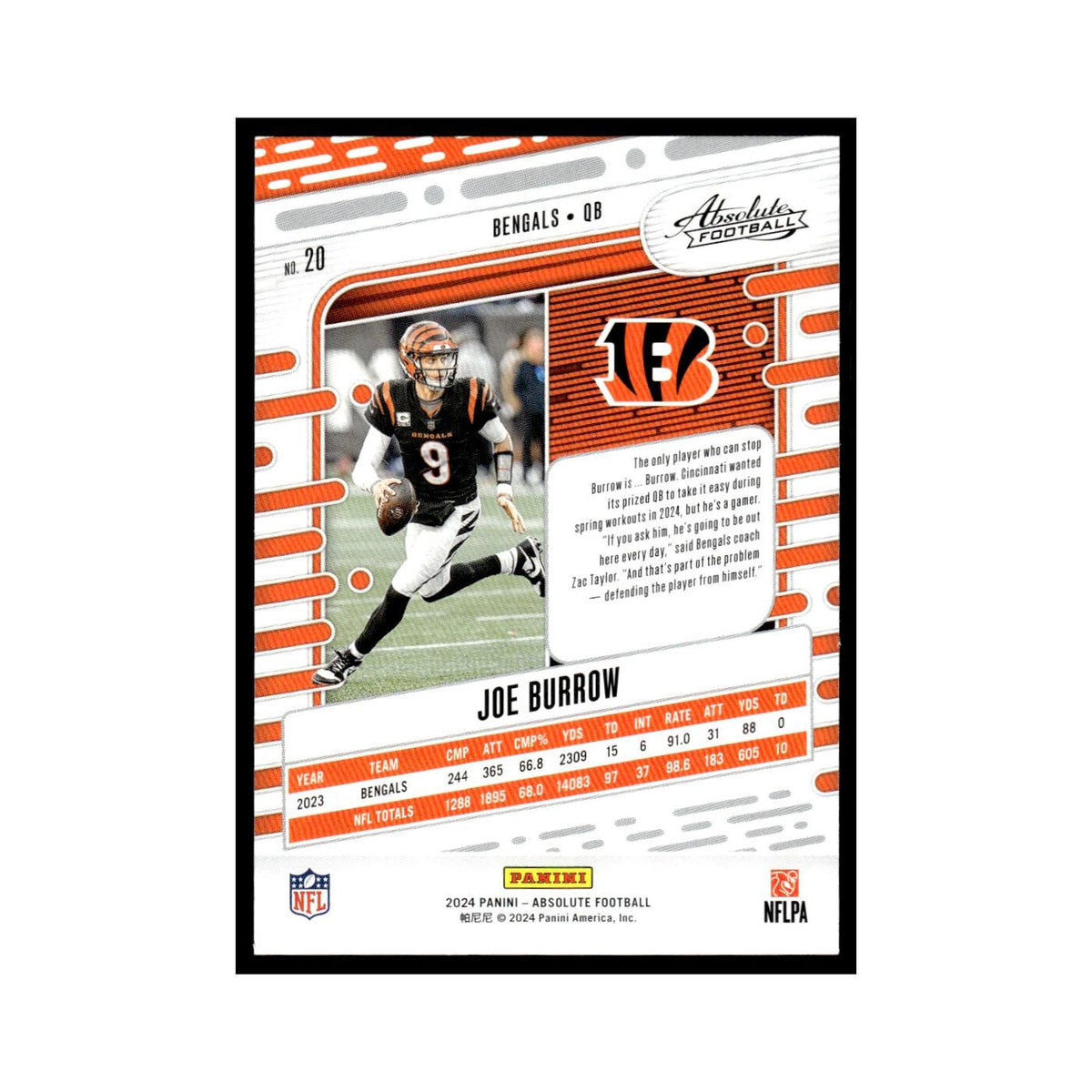 Joe Burrow 2024 Panini Absolute #20 Cincinnati Bengals Football Card NM