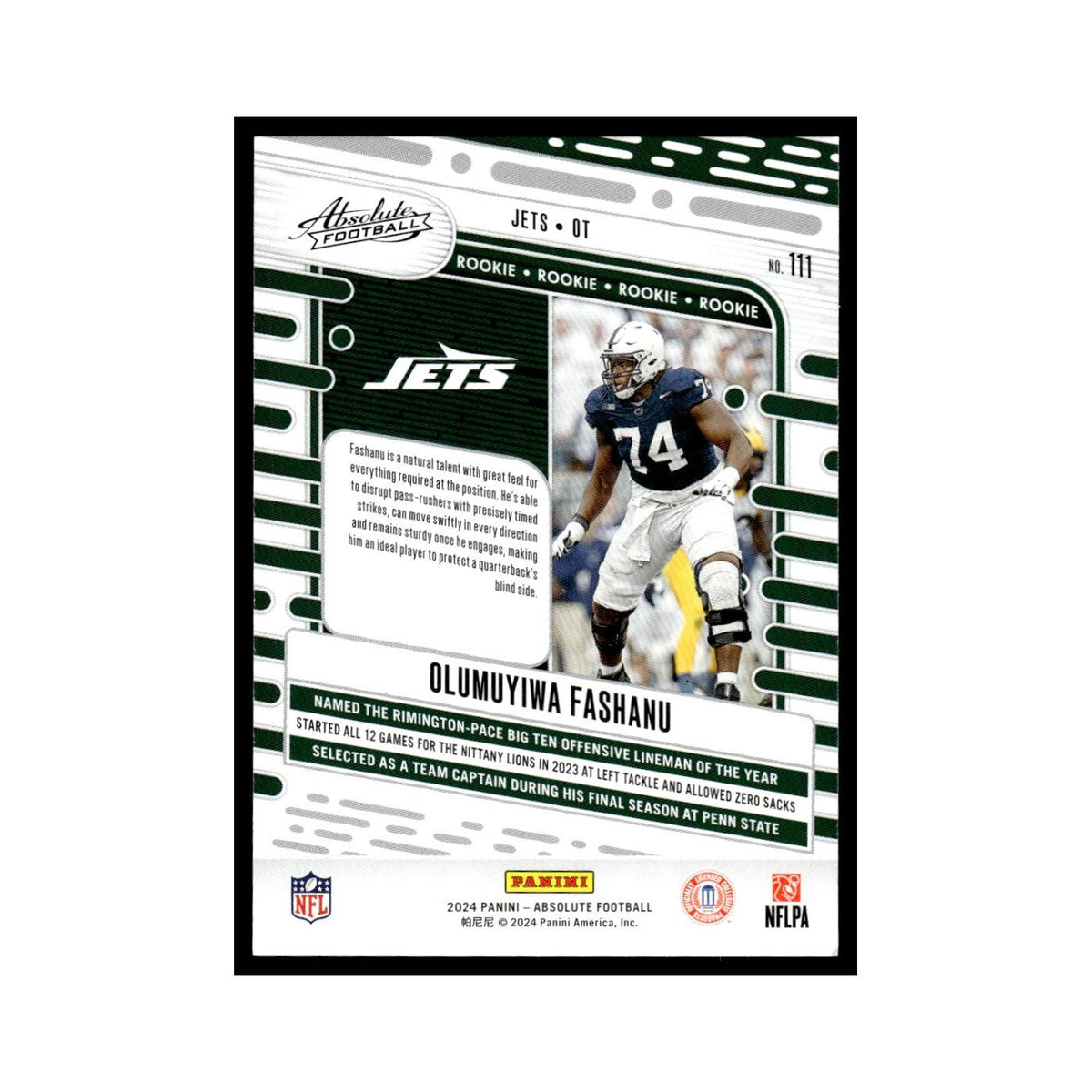 Olumuyiwa Fashanu Rookie 2024 Panini Absolute #111 New York Jets NM
