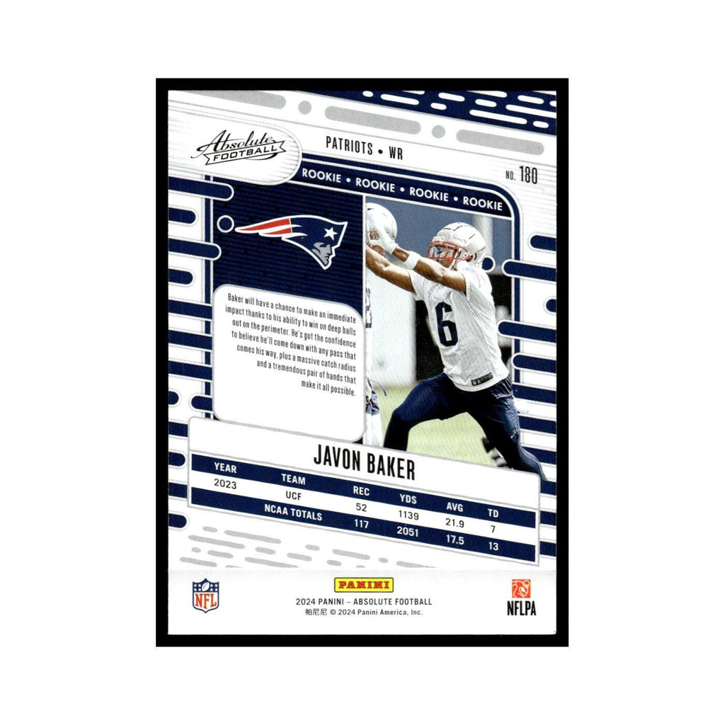 Javon Baker Rookie 2024 Panini Absolute #180 New England Patriots NM