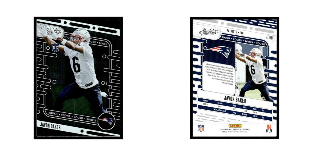 Javon Baker Rookie 2024 Panini Absolute #180 New England Patriots NM