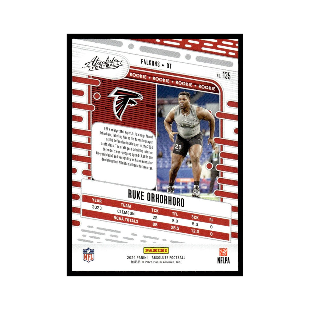 Ruke Orhorhoro Rookie 2024 Panini Absolute #135 Atlanta Falcons Football Card NM