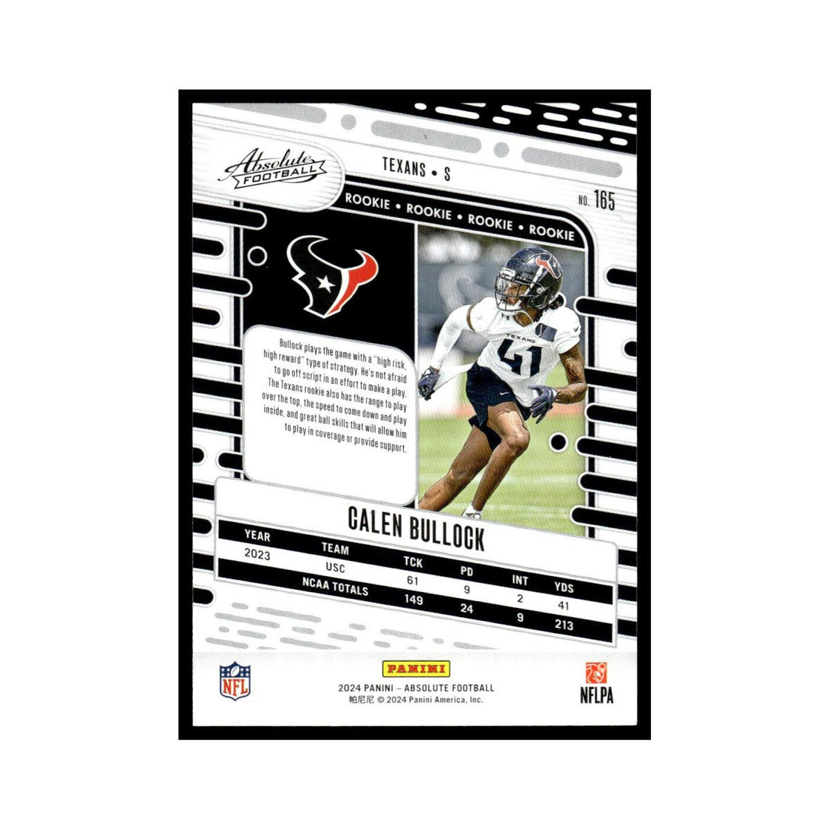 Calen Bullock Rookie 2024 Panini Absolute #165 Houston Texans Football Card NM