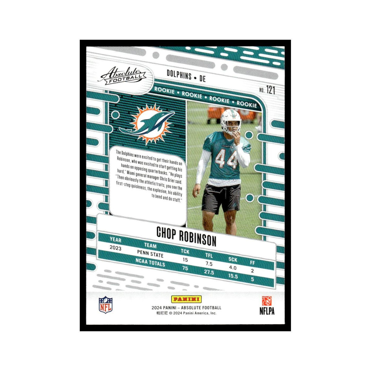 Chop Robinson Rookie 2024 Panini Absolute #121 Miami Dolphins Football Card NM
