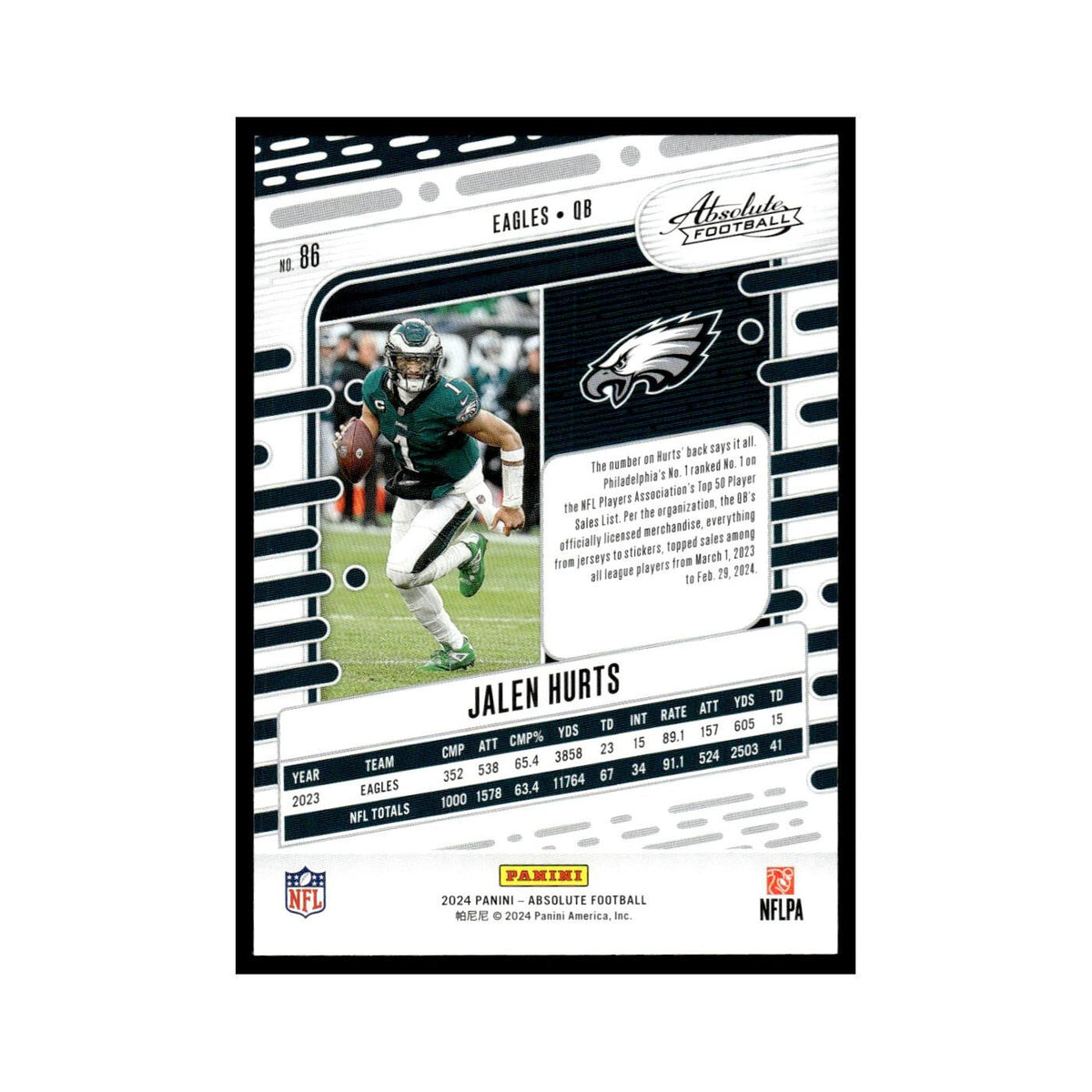 Jalen Hurts 2024 Panini Absolute #86 Philadelphia Eagles Football Card NM