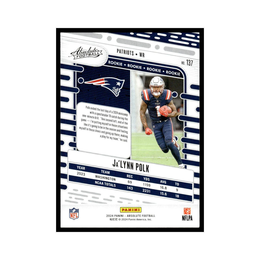 Ja'Lynn Polk Rookie 2024 Panini Absolute #137 New England Patriots NM