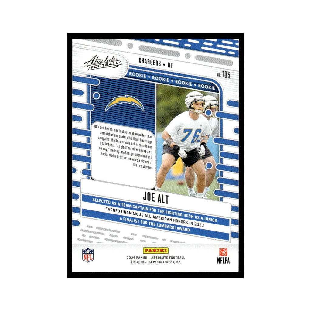 Joe Alt Rookie 2024 Panini Absolute #105 Los Angeles Chargers Football Card NM