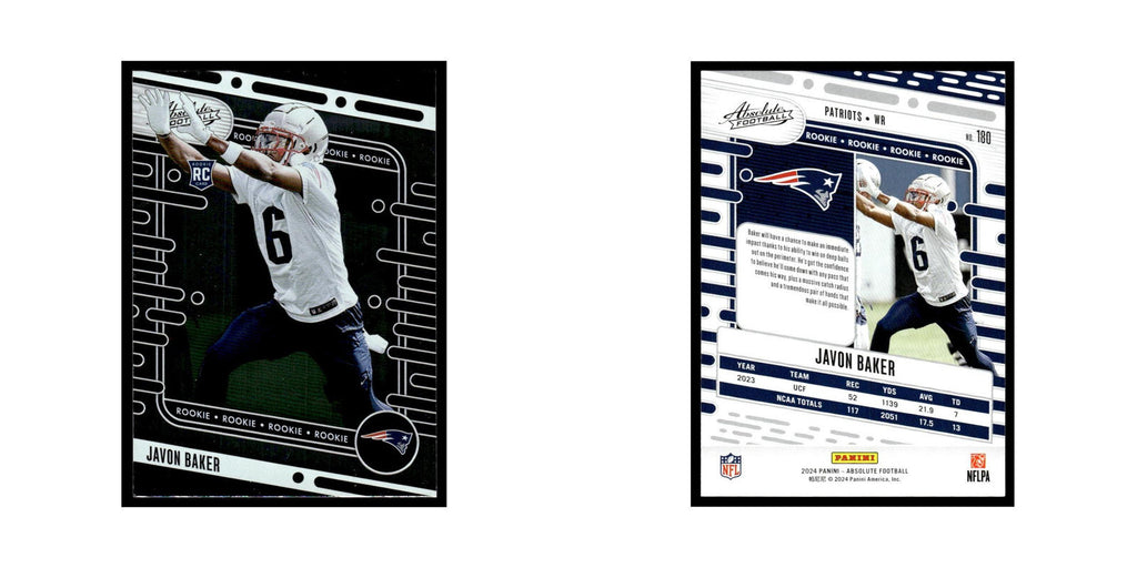 Javon Baker Rookie 2024 Panini Absolute #180 New England Patriots NM