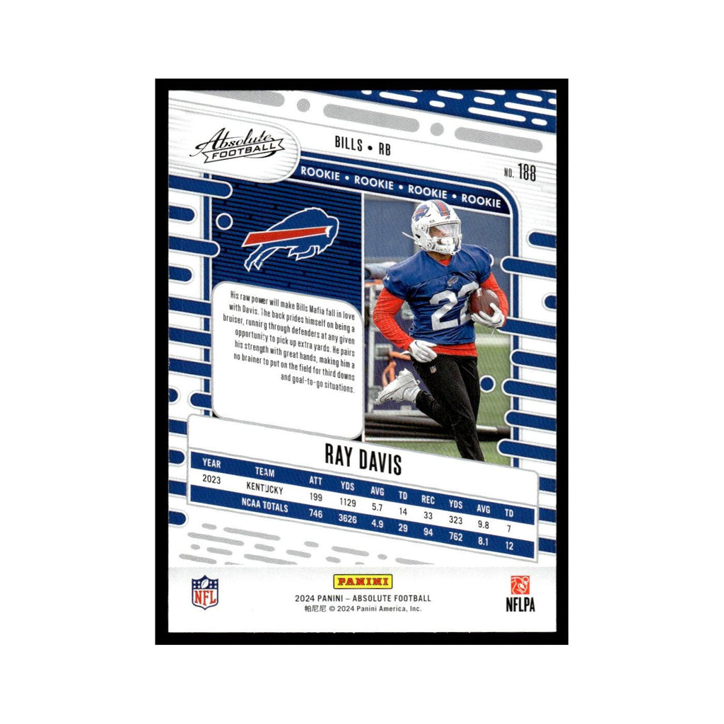 Ray Davis Rookie 2024 Panini Absolute #188 Buffalo Bills Football Card NM