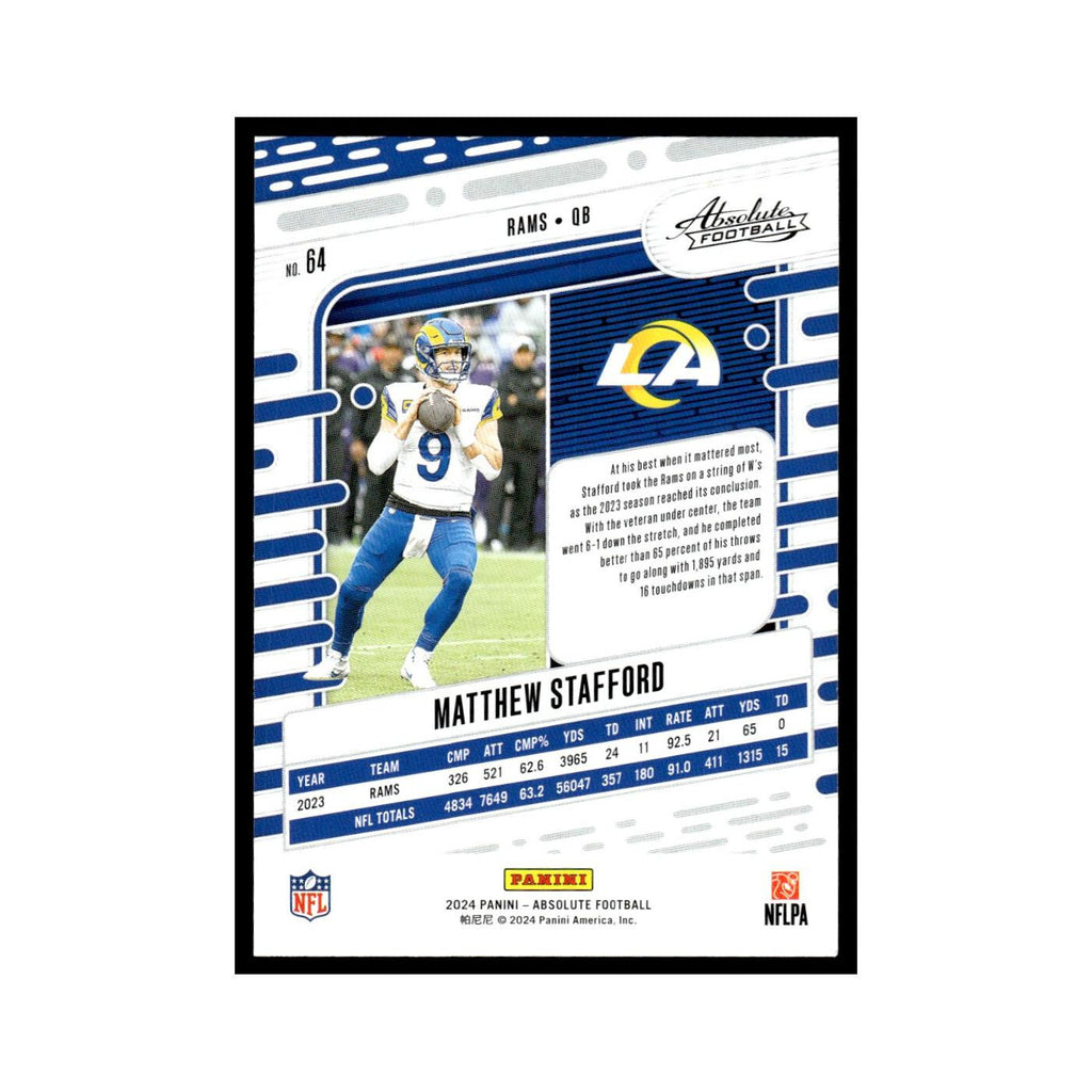 Matthew Stafford 2024 Panini Absolute #64 Los Angeles Rams Football Card NM