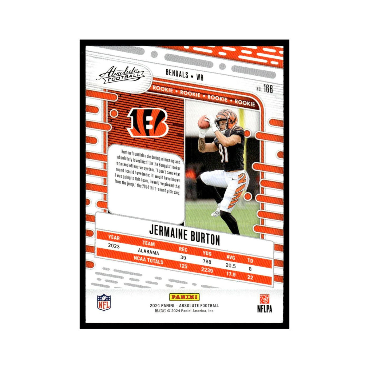Jermaine Burton Rookie 2024 Panini Absolute #166 Cincinnati Bengals NM