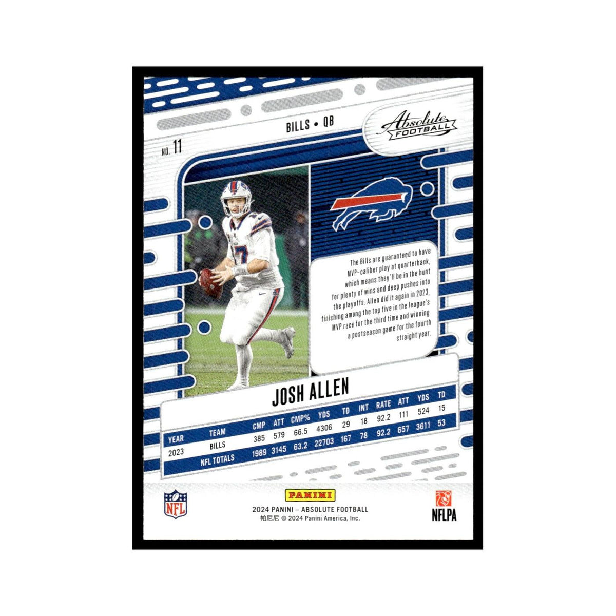 Josh Allen 2024 Panini Absolute #11 Buffalo Bills Football Card NM