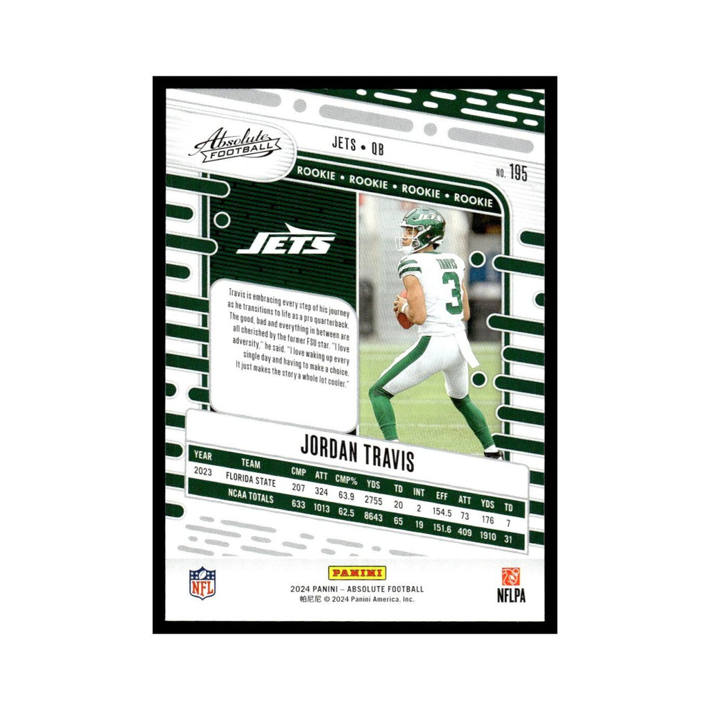 Jordan Travis Rookie 2024 Panini Absolute #195 New York Jets Football Card NM