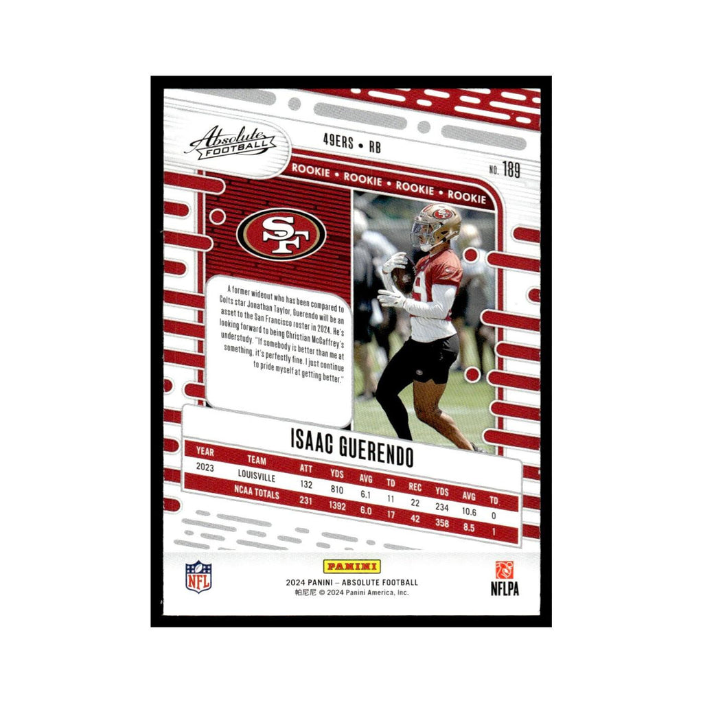 Isaac Guerendo Rookie 2024 Panini Absolute #189 San Francisco 49ers NM