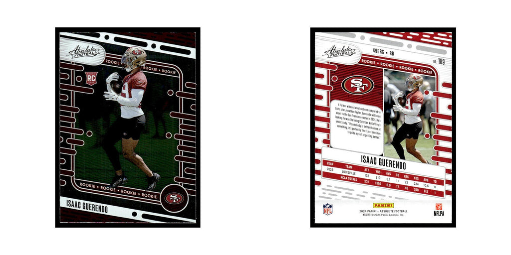 Isaac Guerendo Rookie 2024 Panini Absolute #189 San Francisco 49ers NM