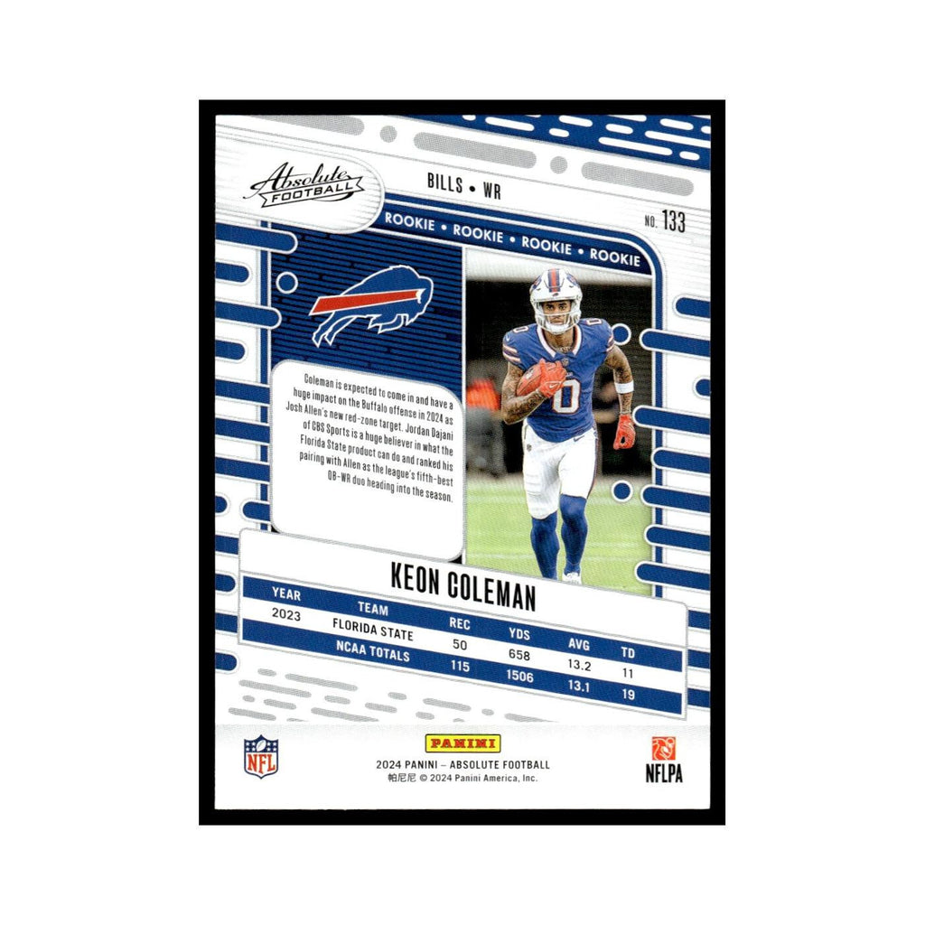 Keon Coleman Rookie 2024 Panini Absolute #133 Buffalo Bills Football Card NM