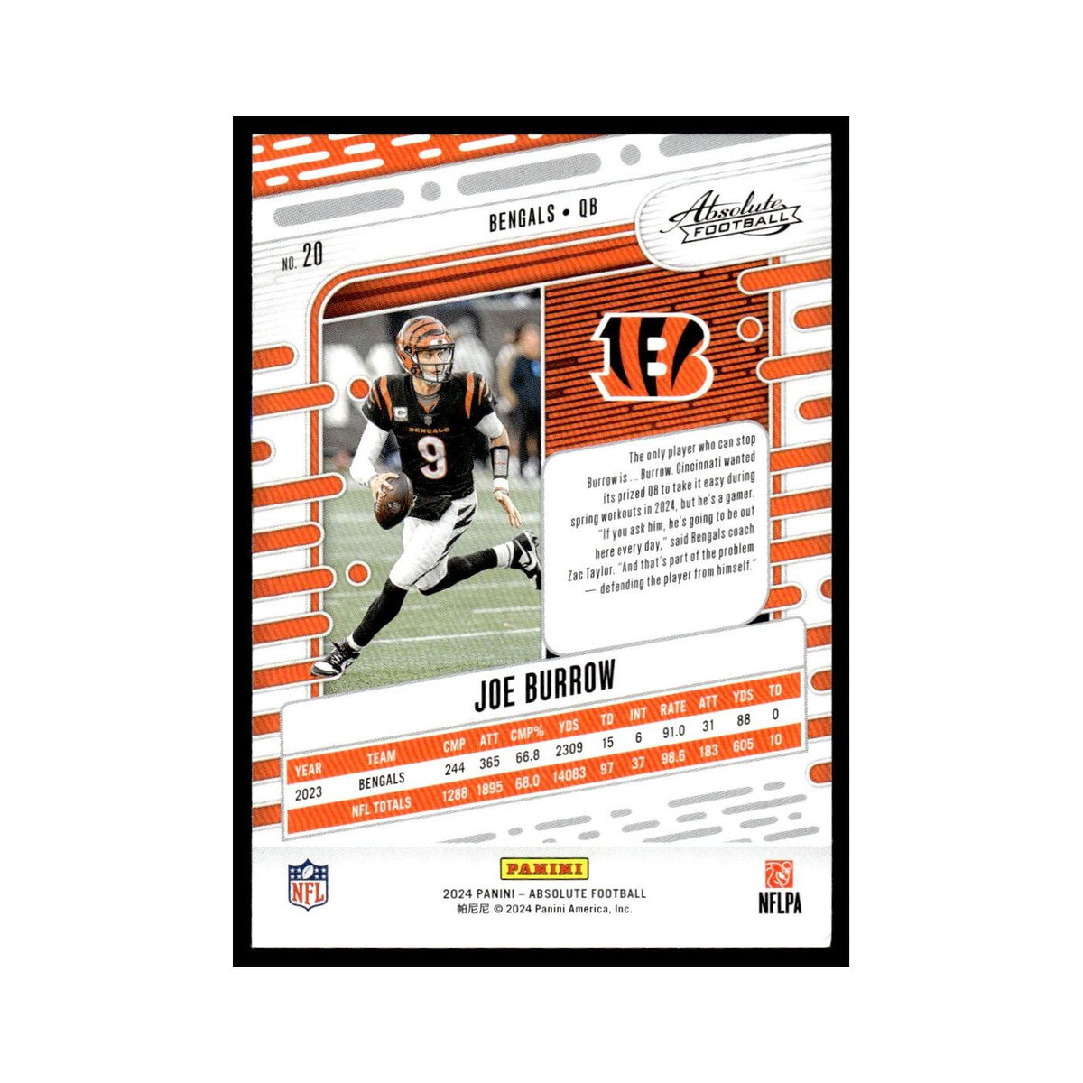 Joe Burrow 2024 Panini Absolute #20 Cincinnati Bengals Football Card NM