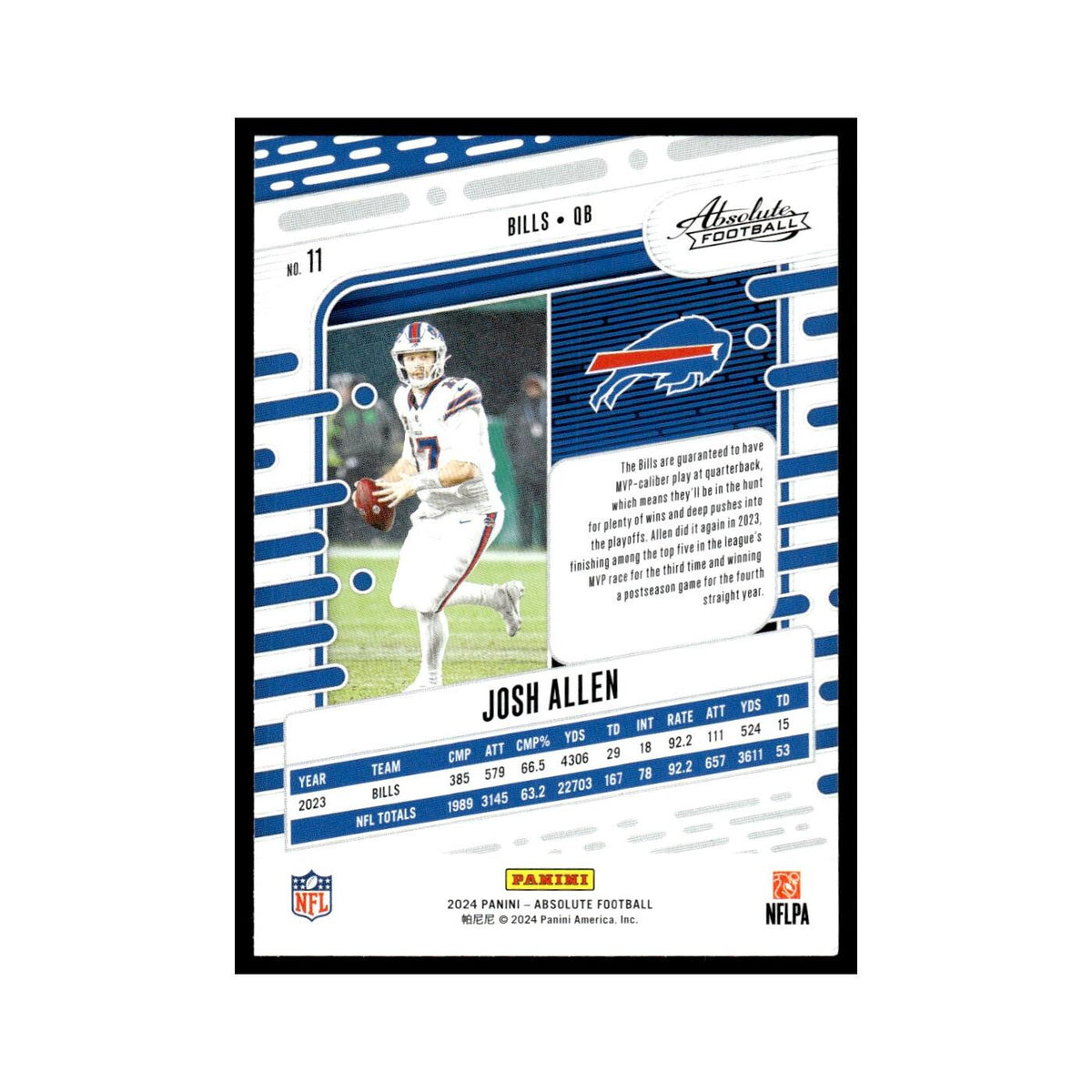 Josh Allen 2024 Panini Absolute #11 Buffalo Bills Football Card NM