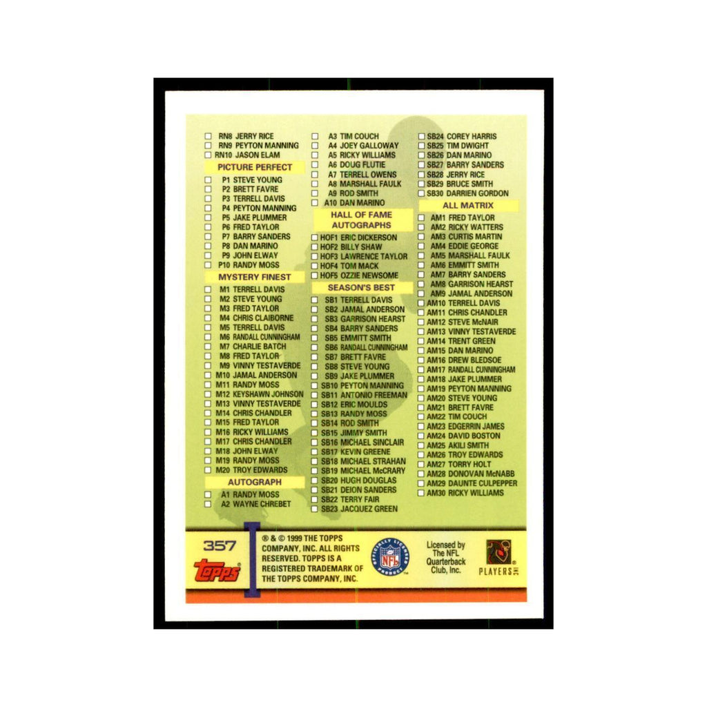 Checklist 1999 Topps #357 Football Cards Football Card NM