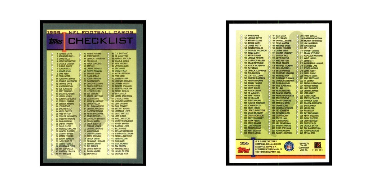 Checklist 1999 Topps #356 Football Cards Football Card NM