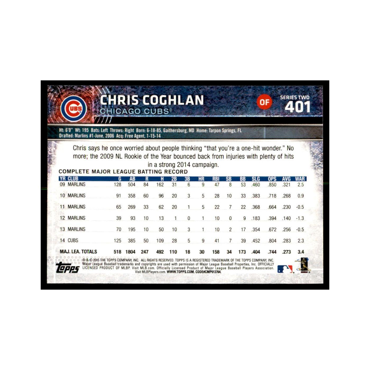 Chris Coghlan 2015 Topps #401 Baseball Cards Baseball Card NM