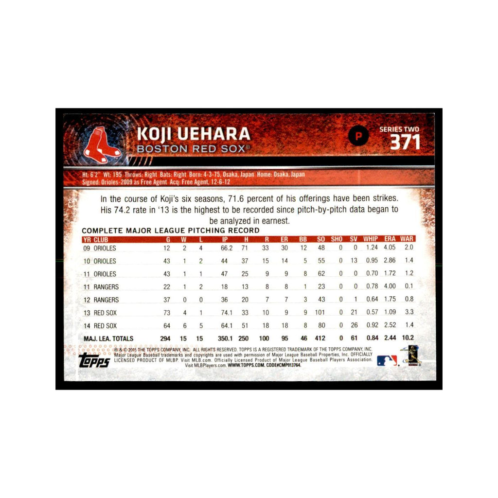 Koji Uehara 2015 Topps #371 Baseball Cards Baseball Card NM