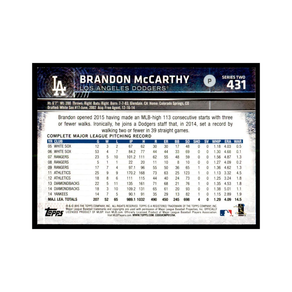 Brandon McCarthy 2015 Topps #431 Baseball Cards Baseball Card NM