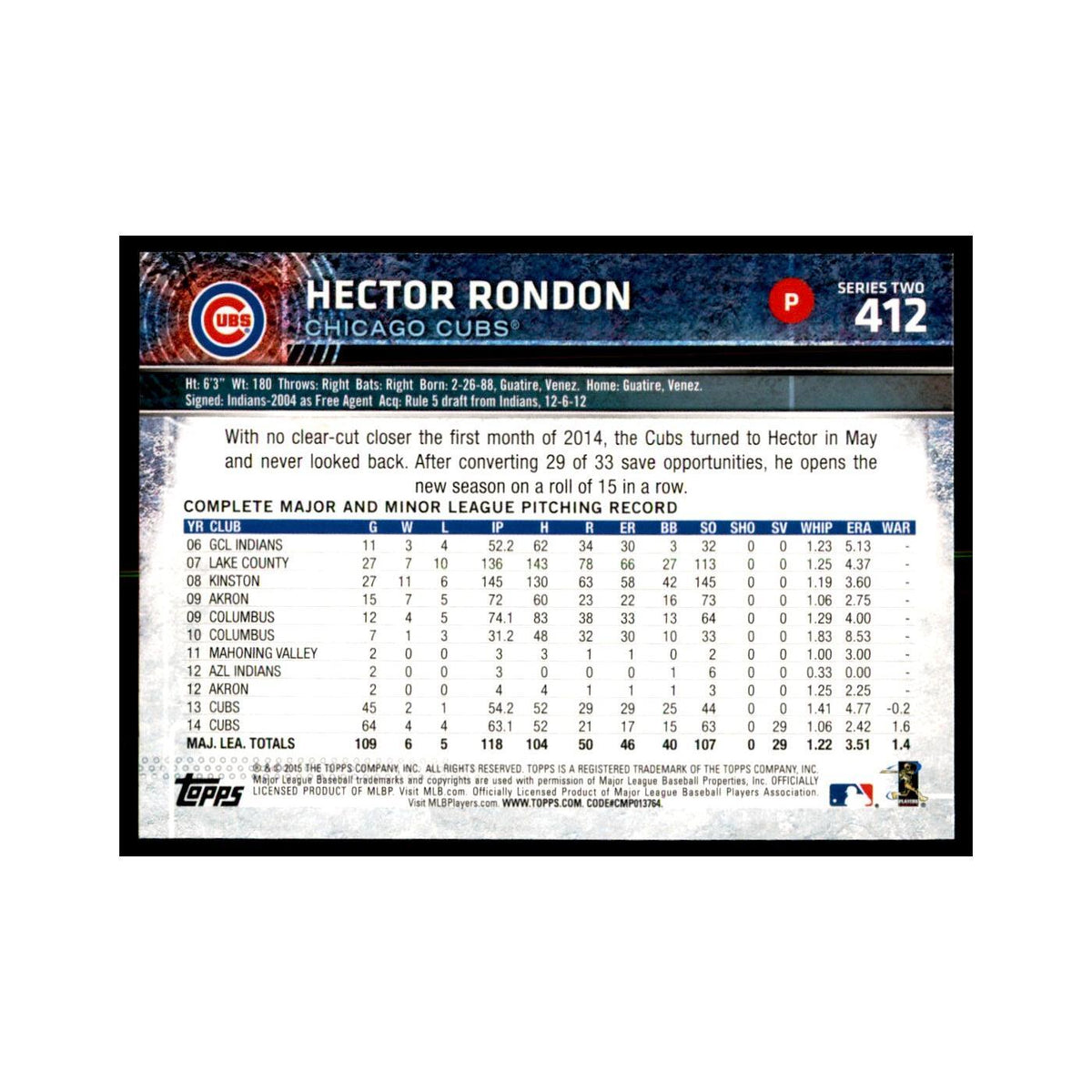 Hector Rondon 2015 Topps #412 Baseball Cards Baseball Card NM