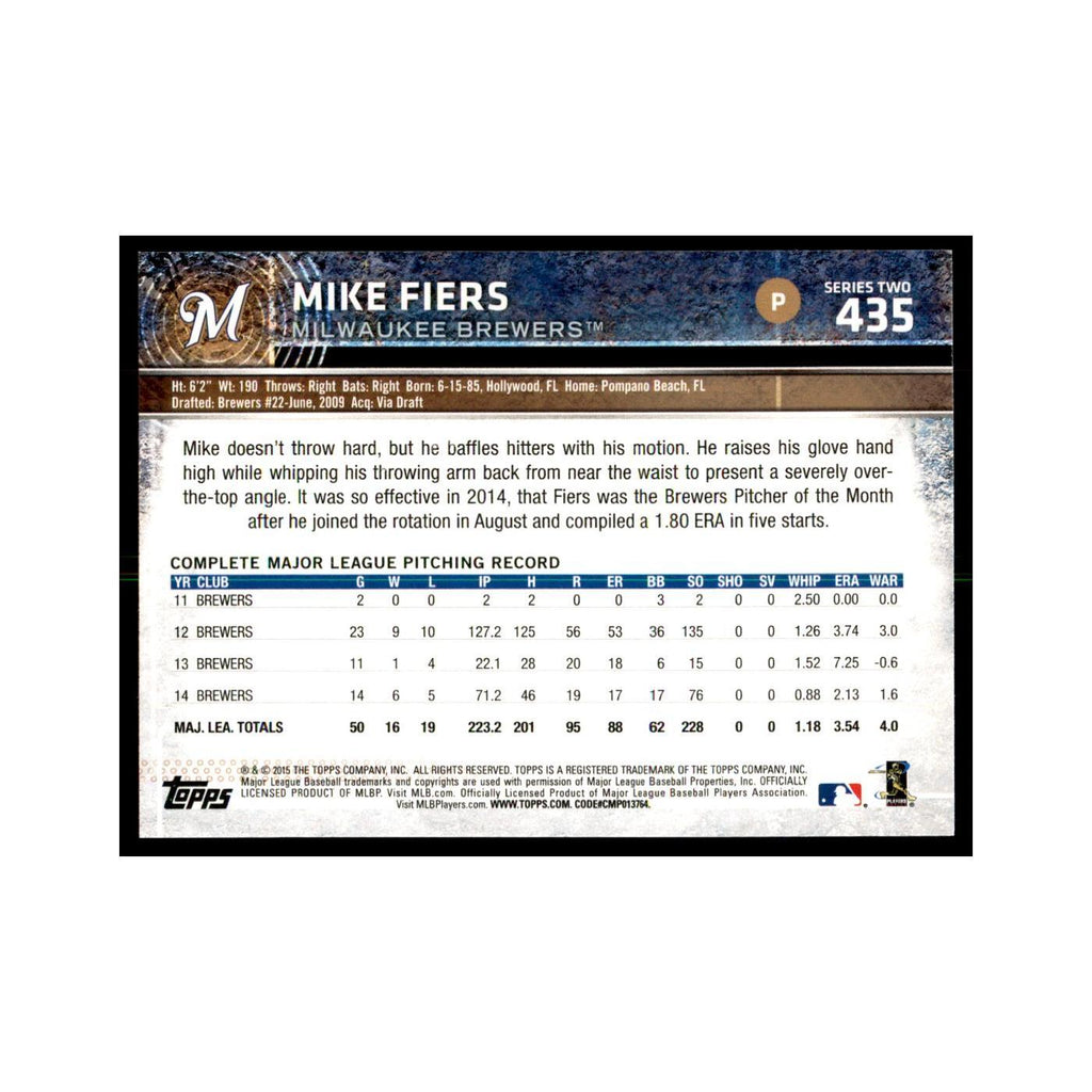 Mike Fiers 2015 Topps #435 Baseball Cards Baseball Card NM