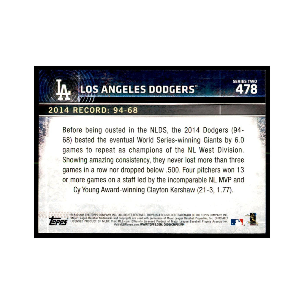 Los Angeles Dodgers 2015 Topps #478 Baseball Cards Baseball Card NM