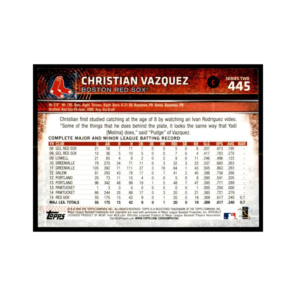 Christian Vazquez 2015 Topps #445 Baseball Cards Baseball Card NM