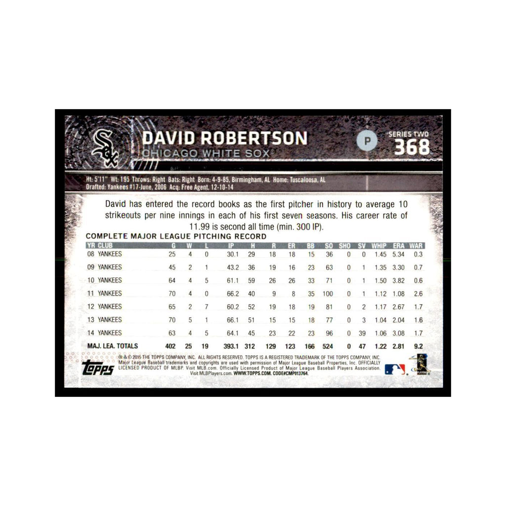 David Robertson 2015 Topps #368 Baseball Cards Baseball Card NM