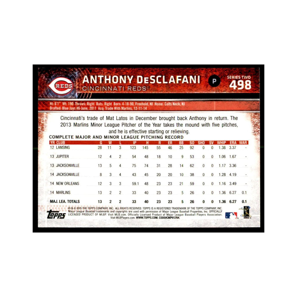 Anthony Desclafani 2015 Topps #498 Baseball Cards Baseball Card NM