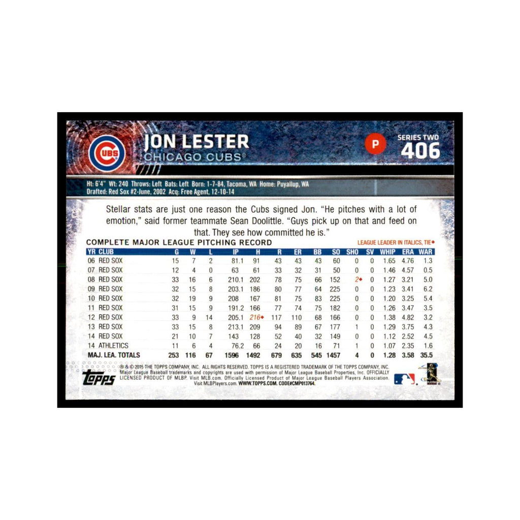 Jon Lester 2015 Topps #406 Baseball Cards Baseball Card NM